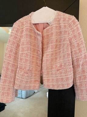 Express Pink Bouclé Cropped Blazer Jacket